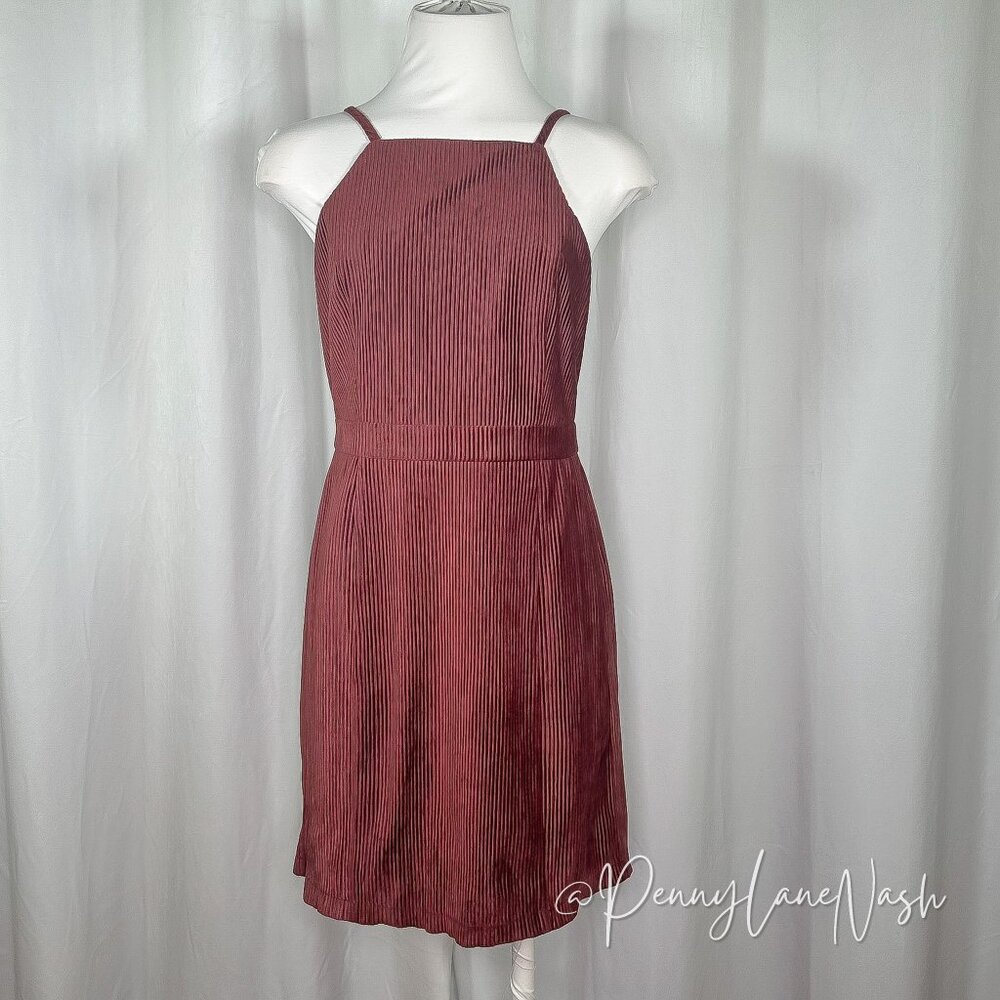 Sugar + Lips High Neck Corduroy Mini Dress Red - Picture 2 of 10